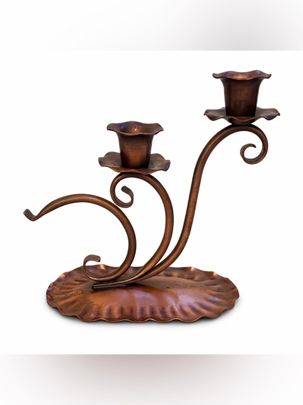 Vintage Gregorian Copper 421 Double Candle Holder Scroll Farmhouse Decor